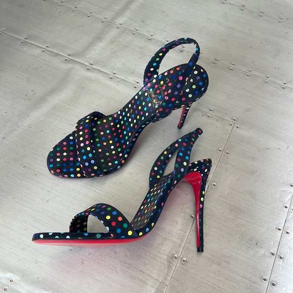 Christian louboutin o Marilyn boum polka dot black suede sandal stiletto sz 37.5 - Picture 4 of 11